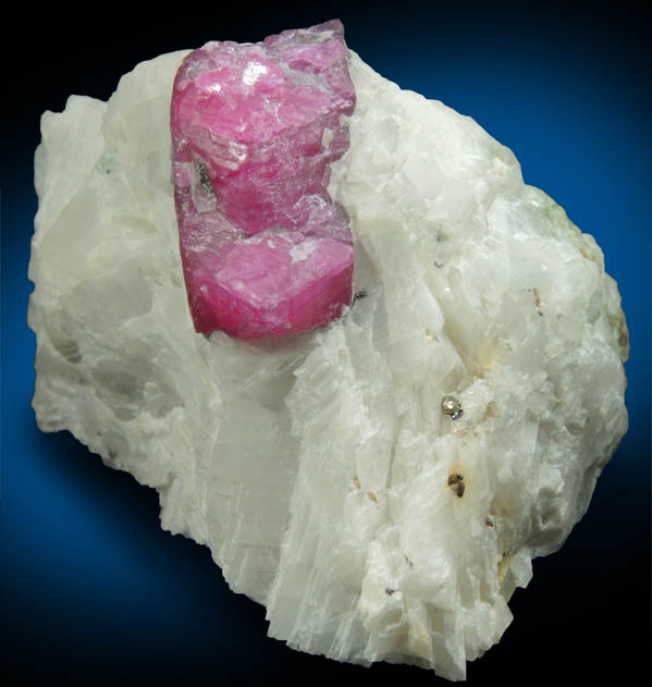 Corundum var. Ruby in marble with minor Pyrite from Jegdalek, Surobi, Kabul, Afghanistan