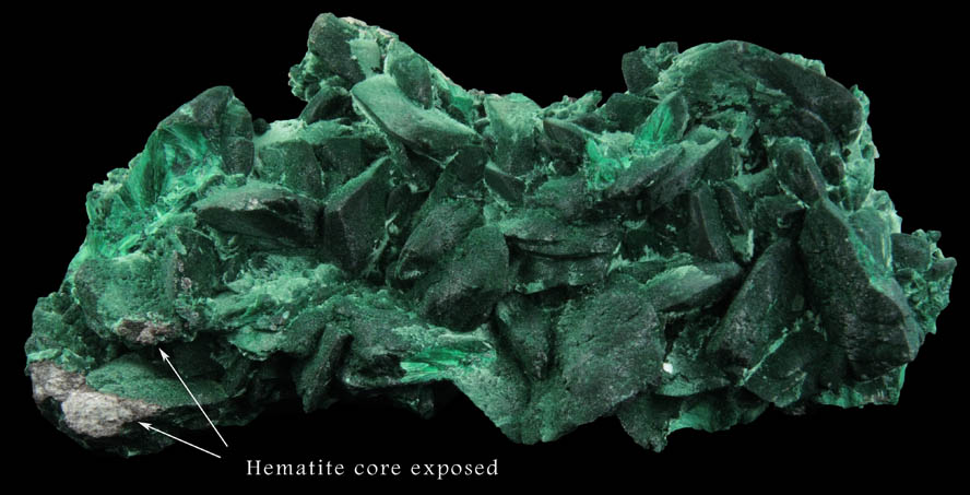 Malachite over Chalcocite-Cuprite pseudomorphs after Azurite from Milpillas Mine, Cuitaca, Sonora, Mexico