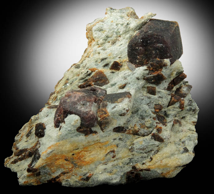 Almandine Garnet with Staurolite from Green's Farm, 750 m. ESE of Roxbury Falls, Roxbury, New Haven County, Connecticut