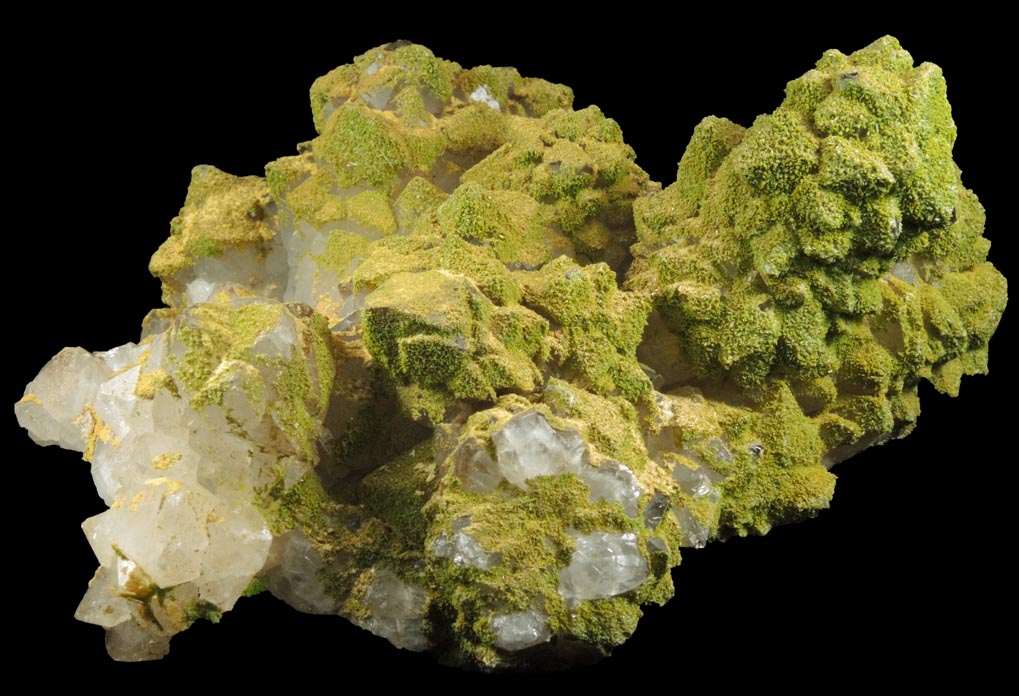 Pyromorphite on Quartz from Sarrowcole Vein, Laverock Hall, Leadhills, South Lanarkshire, Strathclyde, Scotland