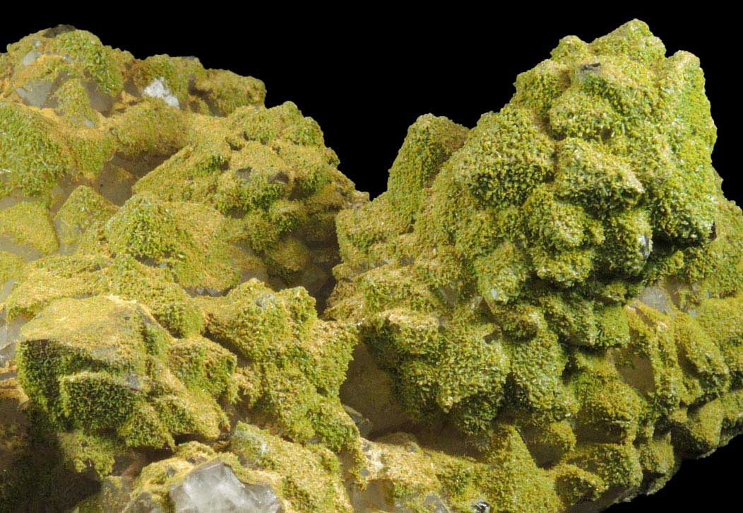 Pyromorphite on Quartz from Sarrowcole Vein, Laverock Hall, Leadhills, South Lanarkshire, Strathclyde, Scotland