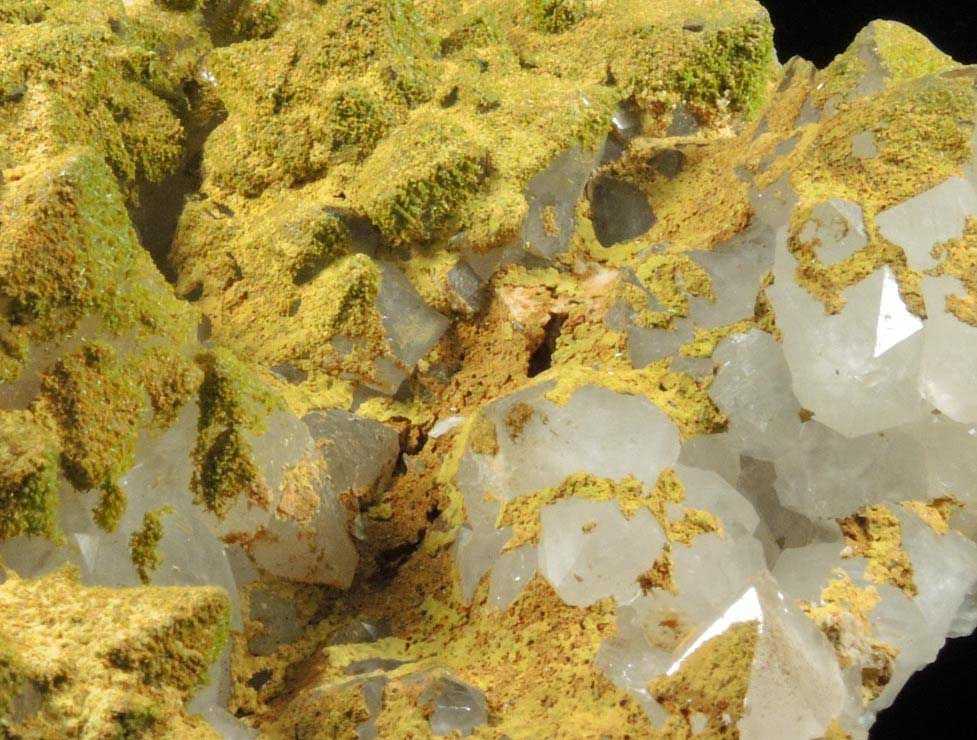 Pyromorphite on Quartz from Sarrowcole Vein, Laverock Hall, Leadhills, South Lanarkshire, Strathclyde, Scotland