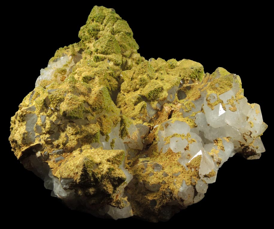 Pyromorphite on Quartz from Sarrowcole Vein, Laverock Hall, Leadhills, South Lanarkshire, Strathclyde, Scotland