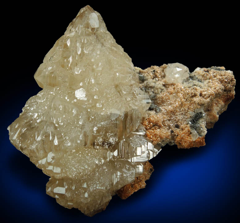 Cerussite (di-pyramidal twinned crystals) over Dolomite from Mibladen, Haute Moulouya Basin, Zeida-Aouli-Mibladen belt, Midelt Province, Morocco