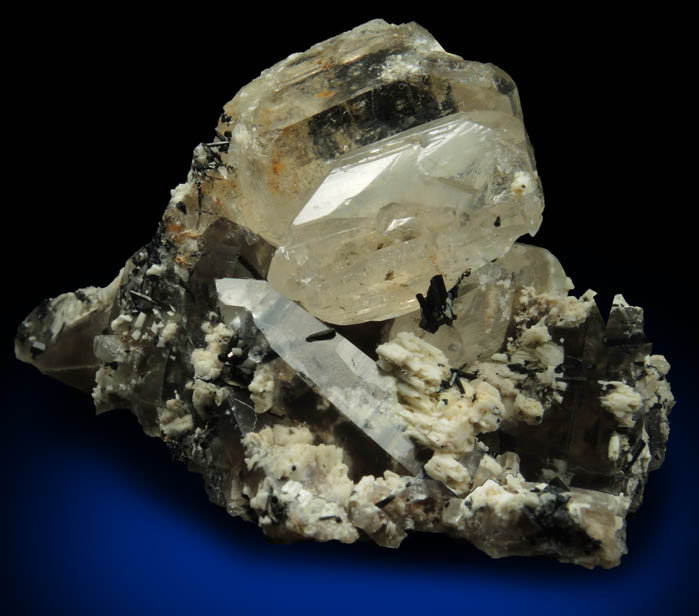 Topaz over Quartz, Schorl Tourmaline, Microcline, Hyalite Opal from Kleine Spitzkoppe, 47 km WNW of Usakos, Erongo region, Namibia