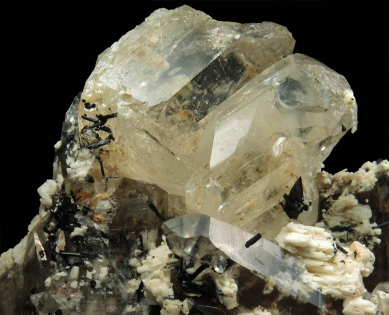 Topaz over Quartz, Schorl Tourmaline, Microcline, Hyalite Opal from Kleine Spitzkoppe, 47 km WNW of Usakos, Erongo region, Namibia