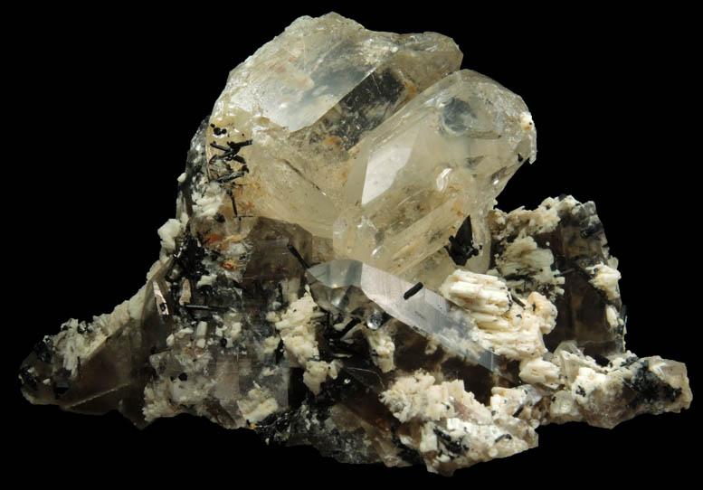 Topaz over Quartz, Schorl Tourmaline, Microcline, Hyalite Opal from Kleine Spitzkoppe, 47 km WNW of Usakos, Erongo region, Namibia