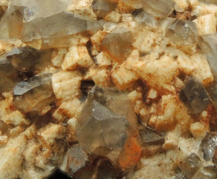 Quartz var. Smoky Quartz (Dauphin-law twins) on Microcline from Moat Mountain, west of North Conway, Carroll County, New Hampshire