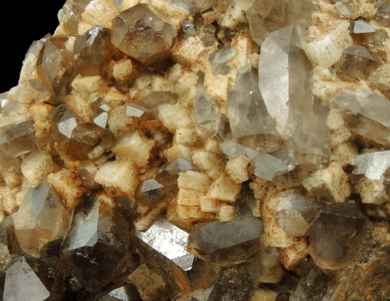 Quartz var. Smoky Quartz (Dauphin-law twins) on Microcline from Moat Mountain, west of North Conway, Carroll County, New Hampshire