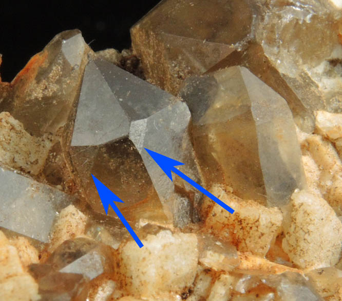 Quartz var. Smoky Quartz (Dauphin-law twins) on Microcline from Moat Mountain, west of North Conway, Carroll County, New Hampshire