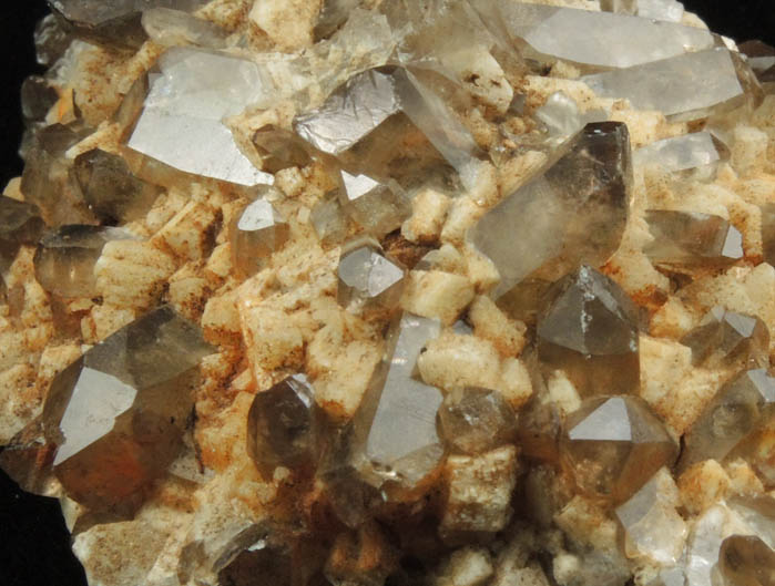 Quartz var. Smoky Quartz (Dauphin-law twins) on Microcline from Moat Mountain, west of North Conway, Carroll County, New Hampshire