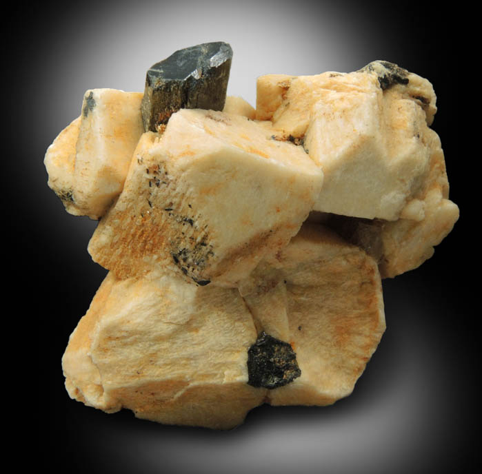 Arfvedsonite (rare twinned terminated Arfvedsonite crystal) in Microcline from Hurricane Mountain, east of Intervale, Carroll County, New Hampshire