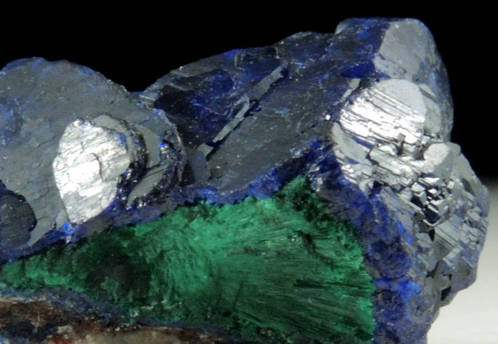 Azurite with Malachite core from Milpillas Mine, Cuitaca, Sonora, Mexico