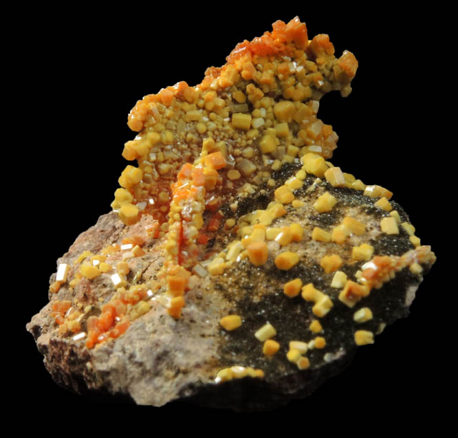 Vanadinite pseudomorphs after Wulfenite from Rowley Mine, 20 km northwest of Theba, Painted Rock Mountains, Maricopa County, Arizona