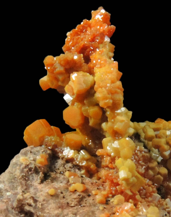 Vanadinite pseudomorphs after Wulfenite from Rowley Mine, 20 km northwest of Theba, Painted Rock Mountains, Maricopa County, Arizona