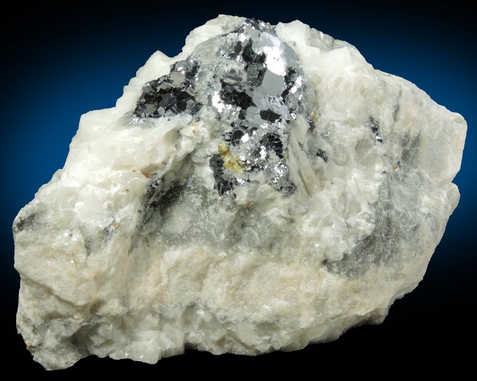 Galena with Sphalerite in marble from Lime Crest Quarry (Limecrest), Sussex Mills, 4.5 km northwest of Sparta, Sussex County, New Jersey