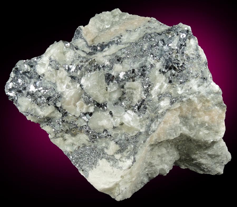 Galena with Sphalerite in marble from Lime Crest Quarry (Limecrest), Sussex Mills, 4.5 km northwest of Sparta, Sussex County, New Jersey