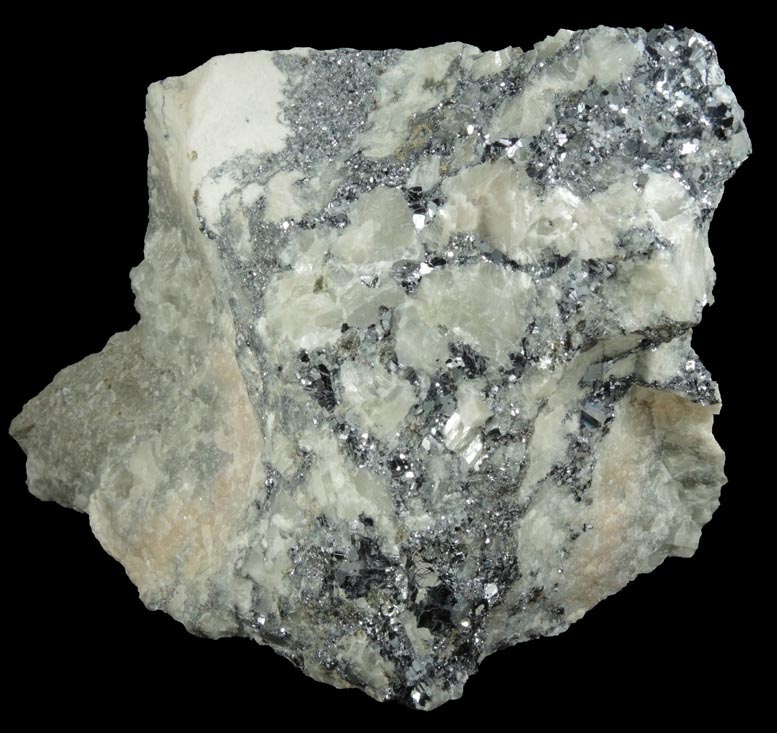 Galena with Sphalerite in marble from Lime Crest Quarry (Limecrest), Sussex Mills, 4.5 km northwest of Sparta, Sussex County, New Jersey