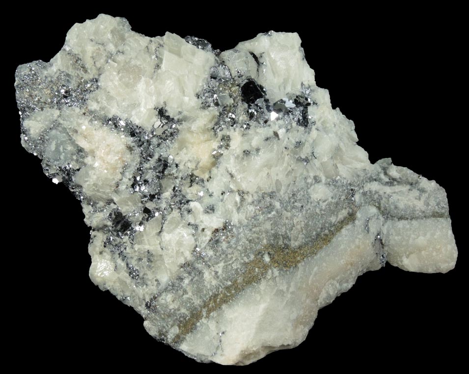 Galena with minor Sphalerite in marble from Lime Crest Quarry (Limecrest), Sussex Mills, 4.5 km northwest of Sparta, Sussex County, New Jersey