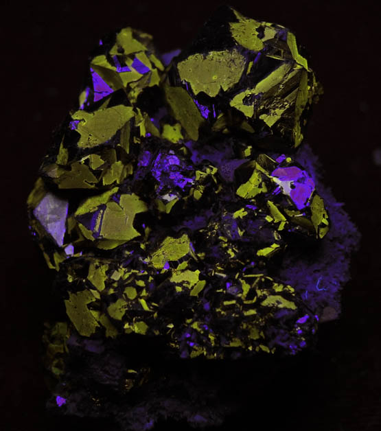 Sphalerite (exhibiting selective fluorescence) from Deveti Septemvri Mine, Madan District, Rhodope Mountains, Bulgaria