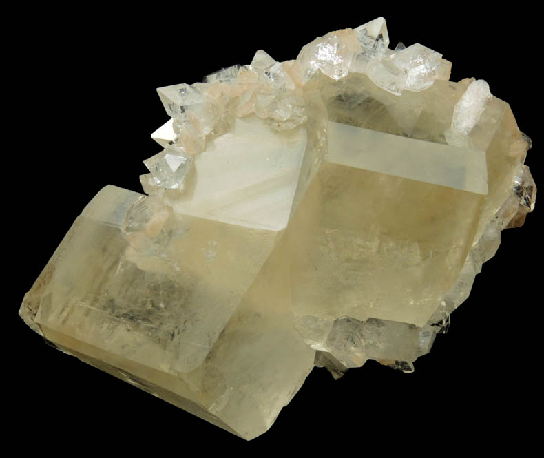 Apophyllite and Stilbite on twinned Calcite from Jalgaon, Maharashtra, India