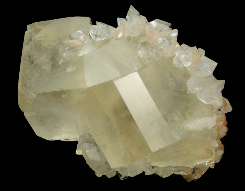 Apophyllite and Stilbite on twinned Calcite from Jalgaon, Maharashtra, India