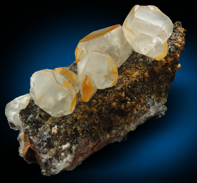 Calcite (contact-twinned) on Calcite with Limonite coating from Daye, Huangshi, Hubei, China