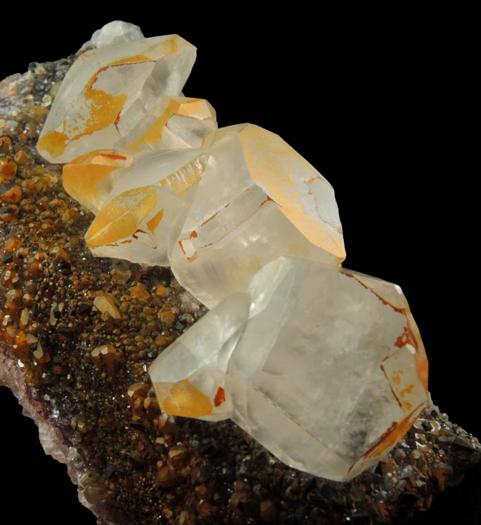 Calcite (contact-twinned) on Calcite with Limonite coating from Daye, Huangshi, Hubei, China