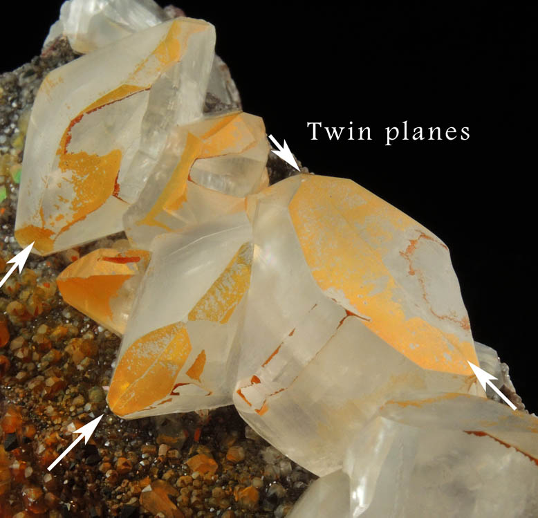 Calcite (contact-twinned) on Calcite with Limonite coating from Daye, Huangshi, Hubei, China