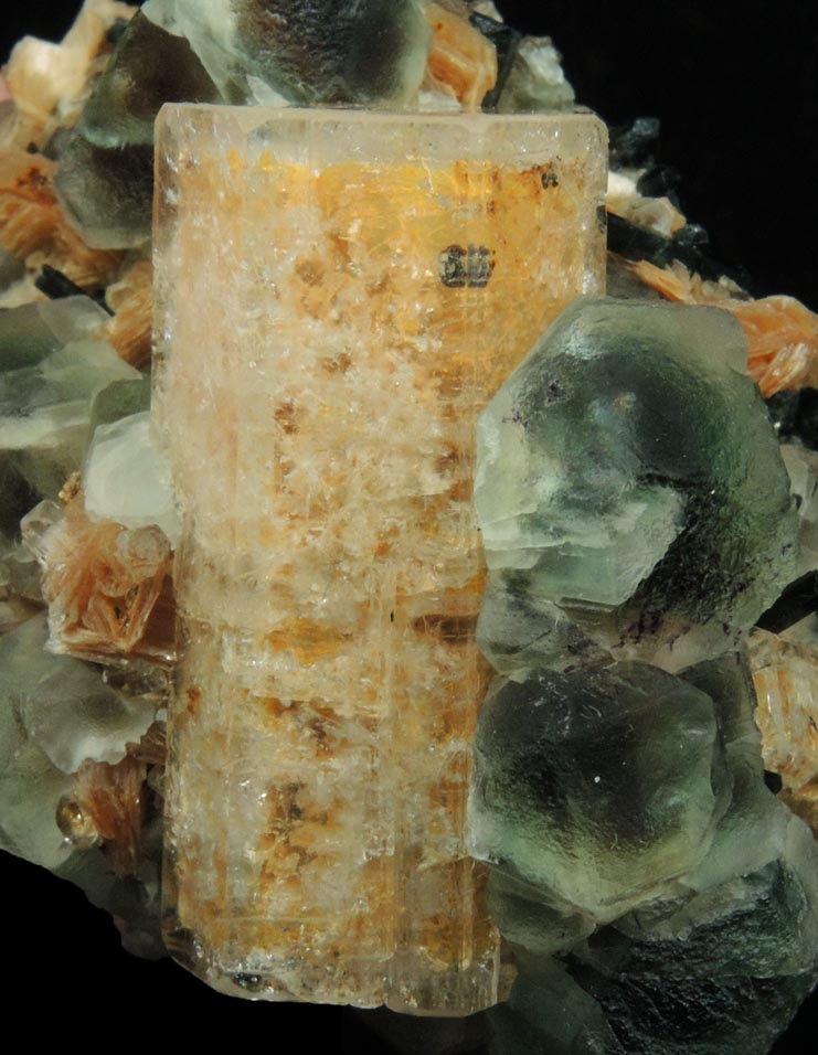 Beryl (zoned crystal), Fluorite, Schorl Tourmaline, Muscovite from Erongo Mountains, 20 km north of Usakos, Damaraland, Namibia