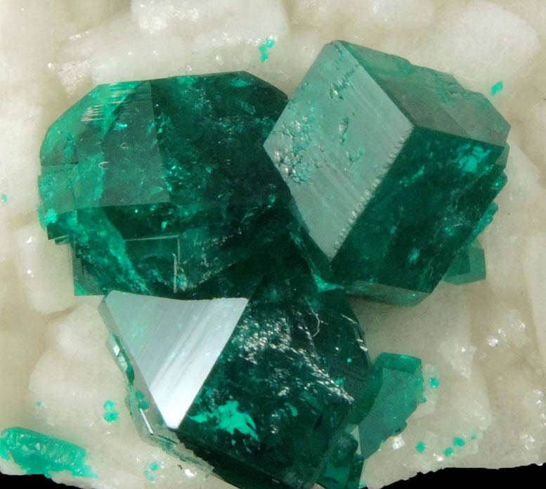 Dioptase on Calcite from Tsumeb Mine, Otavi-Bergland District, Oshikoto, Namibia