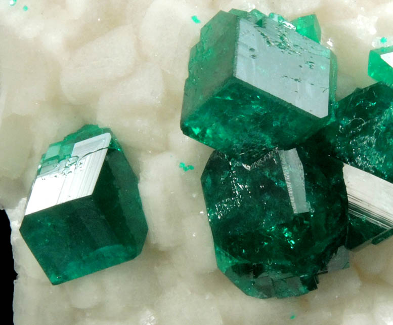 Dioptase on Calcite from Tsumeb Mine, Otavi-Bergland District, Oshikoto, Namibia