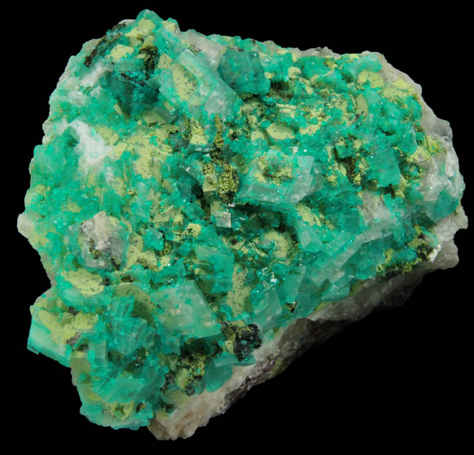 Dioptase, Calcite, Bayldonite from Tsumeb Mine, Otavi-Bergland District, Oshikoto, Namibia