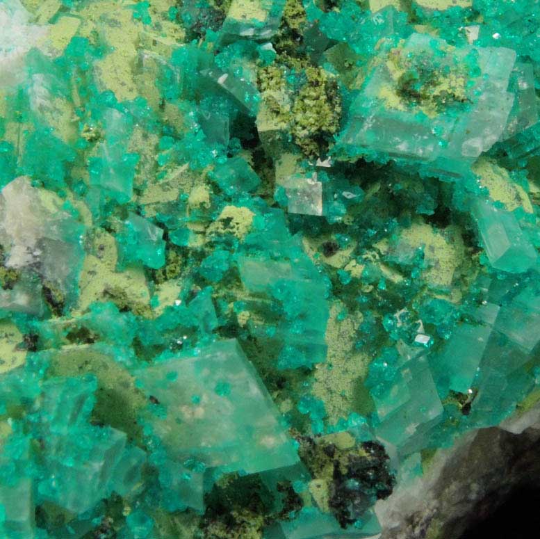 Dioptase, Calcite, Bayldonite from Tsumeb Mine, Otavi-Bergland District, Oshikoto, Namibia