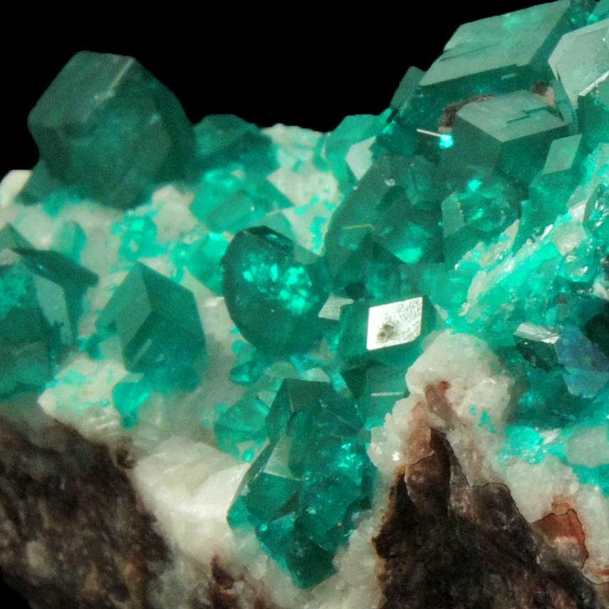 Dioptase on Calcite from Tsumeb Mine, 2nd Oxide Zone, Otavi-Bergland District, Oshikoto, Namibia