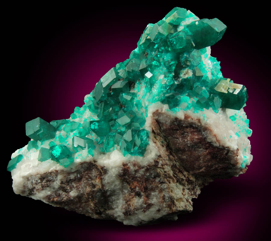 Dioptase on Calcite from Tsumeb Mine, 2nd Oxide Zone, Otavi-Bergland District, Oshikoto, Namibia