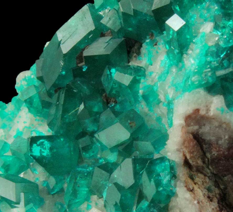 Dioptase on Calcite from Tsumeb Mine, 2nd Oxide Zone, Otavi-Bergland District, Oshikoto, Namibia