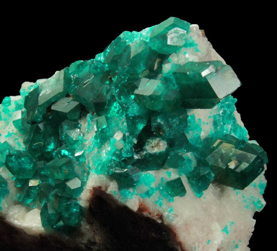 Dioptase on Calcite from Tsumeb Mine, 2nd Oxide Zone, Otavi-Bergland District, Oshikoto, Namibia