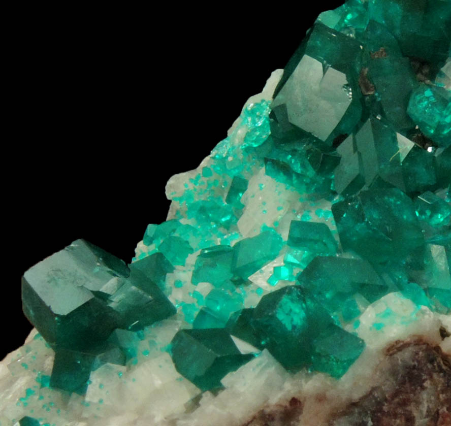 Dioptase on Calcite from Tsumeb Mine, 2nd Oxide Zone, Otavi-Bergland District, Oshikoto, Namibia