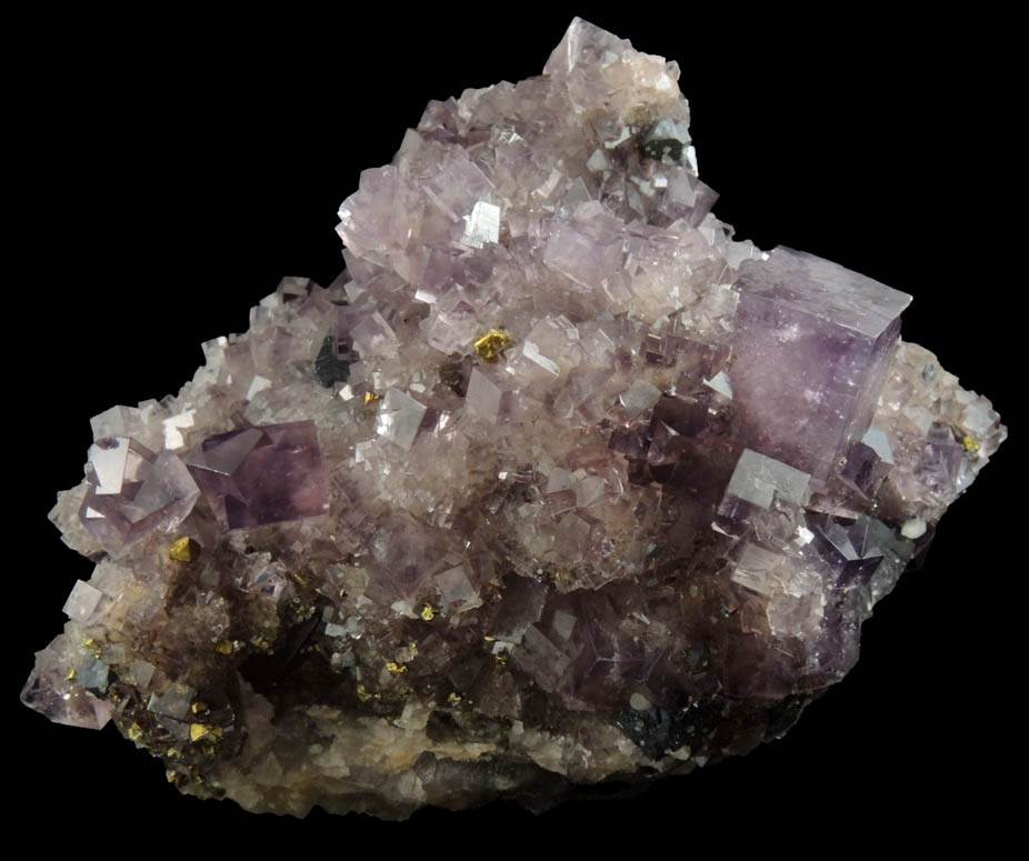 Fluorite (twinned crystals), Galena, Chalcopyrite, Quartz from Blackdene Mine, Ireshopeburn, Weardale, County Durham, England