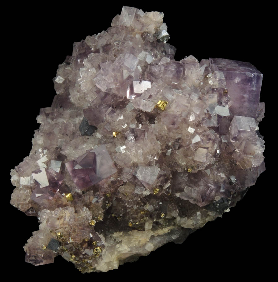 Fluorite (twinned crystals), Galena, Chalcopyrite, Quartz from Blackdene Mine, Ireshopeburn, Weardale, County Durham, England
