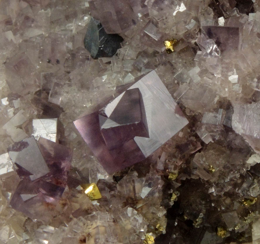 Fluorite (twinned crystals), Galena, Chalcopyrite, Quartz from Blackdene Mine, Ireshopeburn, Weardale, County Durham, England