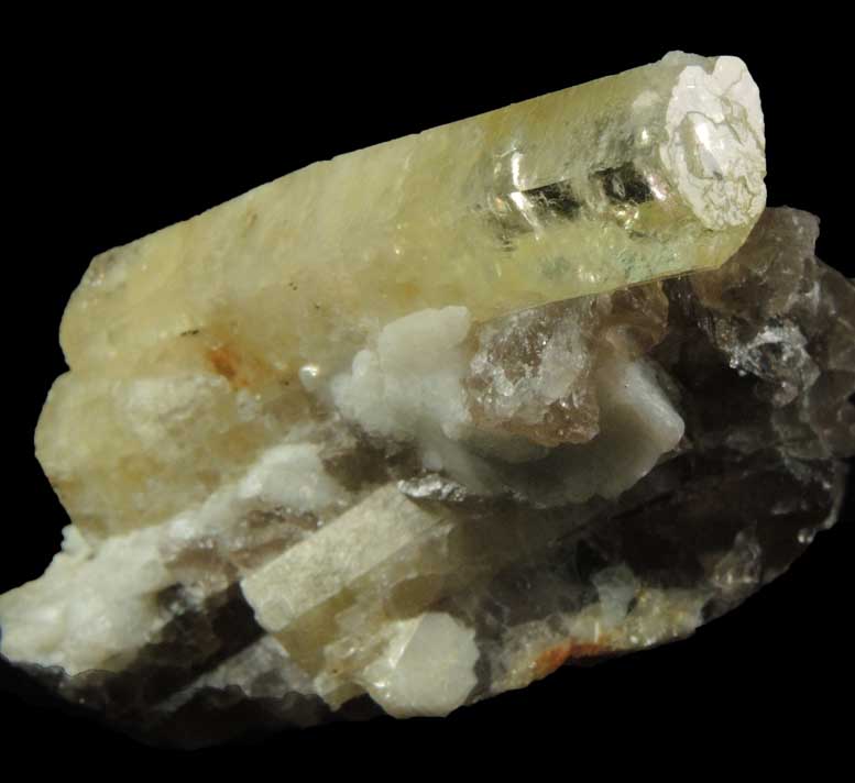 Beryl var. Heliodor on Quartz from Slocum Beryl Prospect, East Hampton, Middlesex County, Connecticut