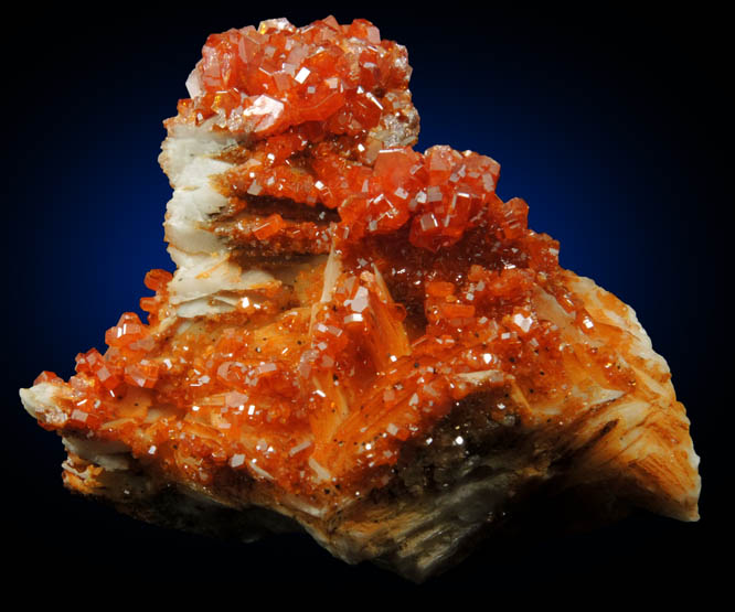 Vanadinite over Barite from Mibladen, Haute Moulouya Basin, Zeida-Aouli-Mibladen belt, Midelt Province, Morocco