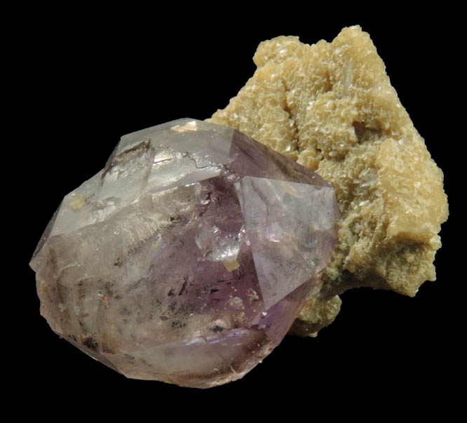 Dolomite on Amethyst Quartz from Simeone Quarry, Wrentham, Norfolk County, Massachusetts