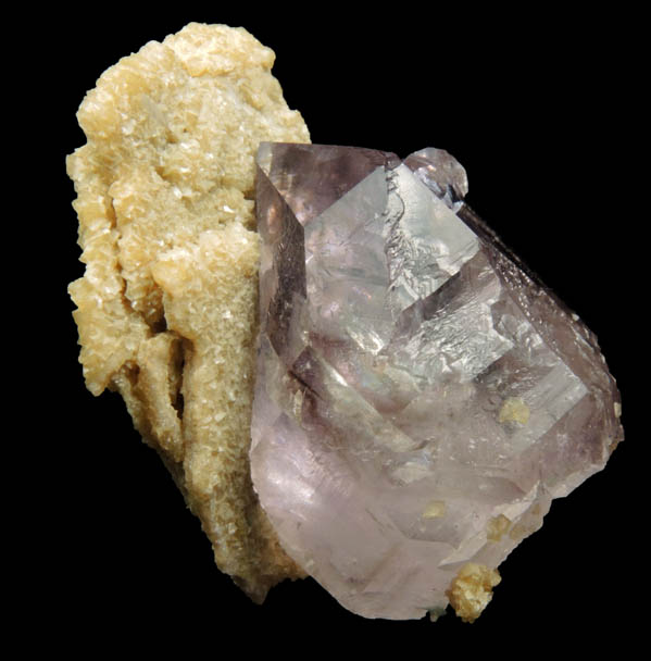 Dolomite on Amethyst Quartz from Simeone Quarry, Wrentham, Norfolk County, Massachusetts