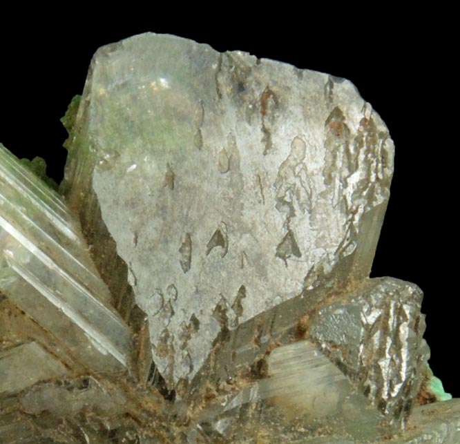 Cerussite (trilling) with Duftite and Malachite from Tsumeb Mine, 3rd Oxide Zone, Otavi-Bergland District, Oshikoto, Namibia (Type Locality for Duftite)