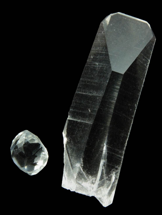 Quartz (crystal plus 1.51 carat faceted gemstone) from Brazil