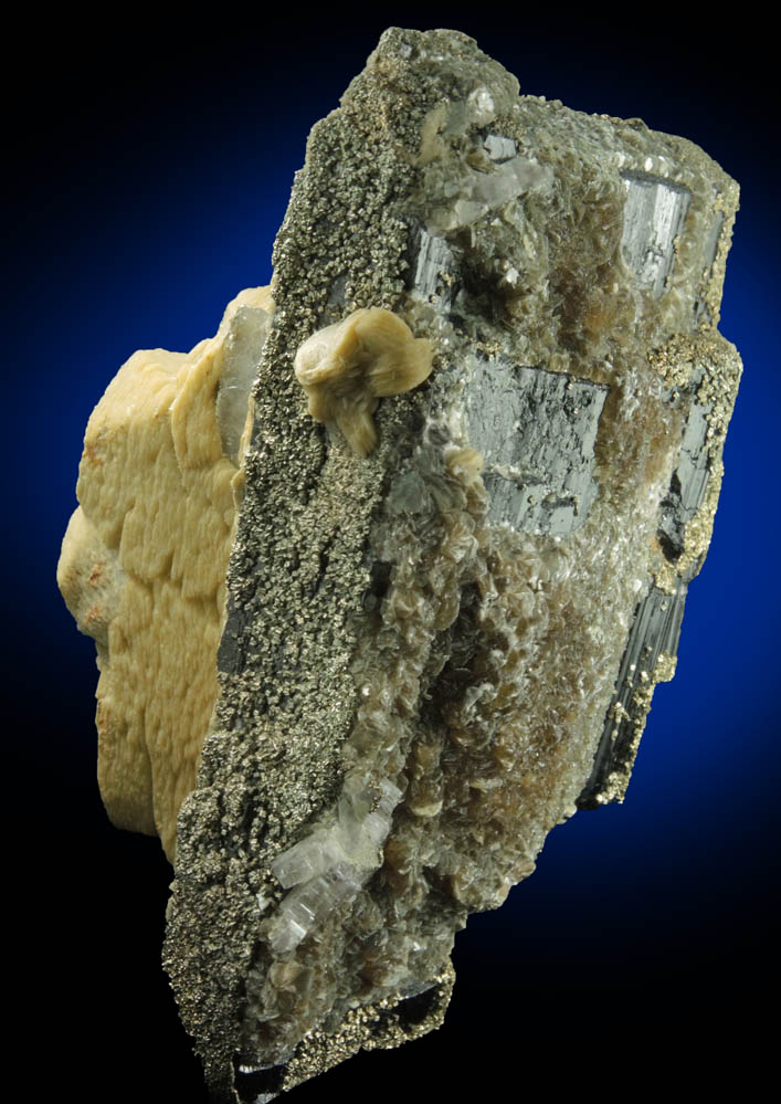Siderite, Muscovite, Pyrite over Ferberite from Panasqueira Mine, Barroca Grande, 21 km. west of Fundao, Castelo Branco, Portugal