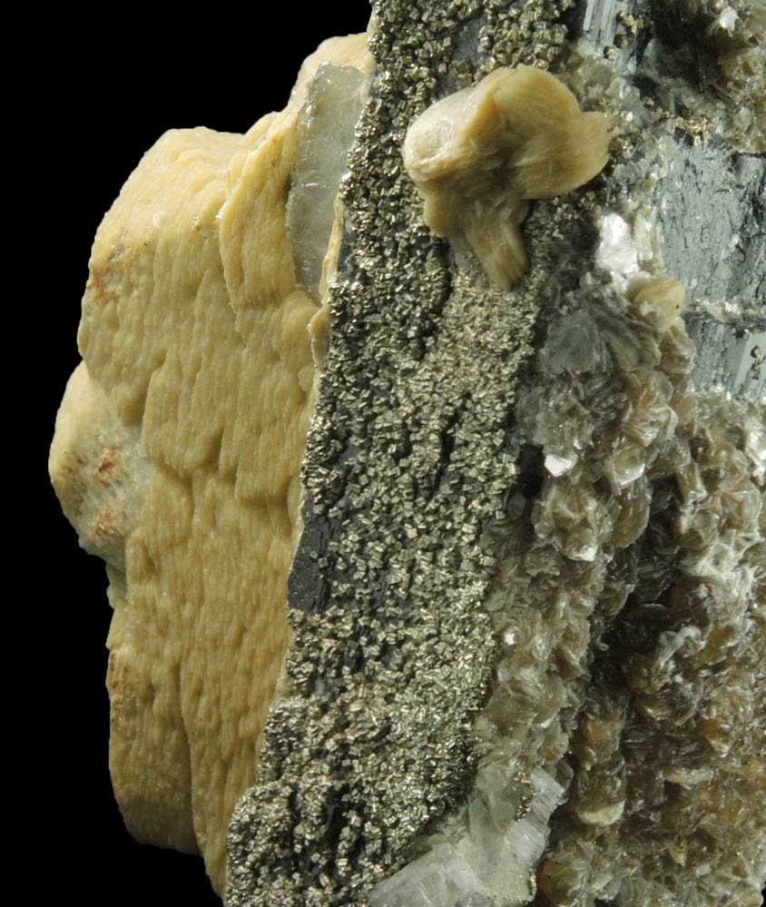 Siderite, Muscovite, Pyrite over Ferberite from Panasqueira Mine, Barroca Grande, 21 km. west of Fundao, Castelo Branco, Portugal